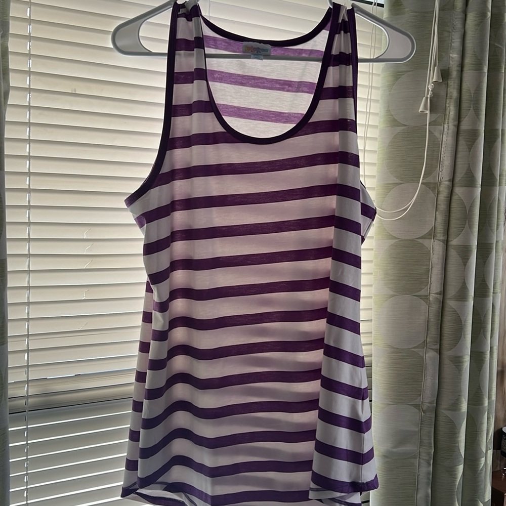 Lularoe white with purple stripe tank top size 2XL